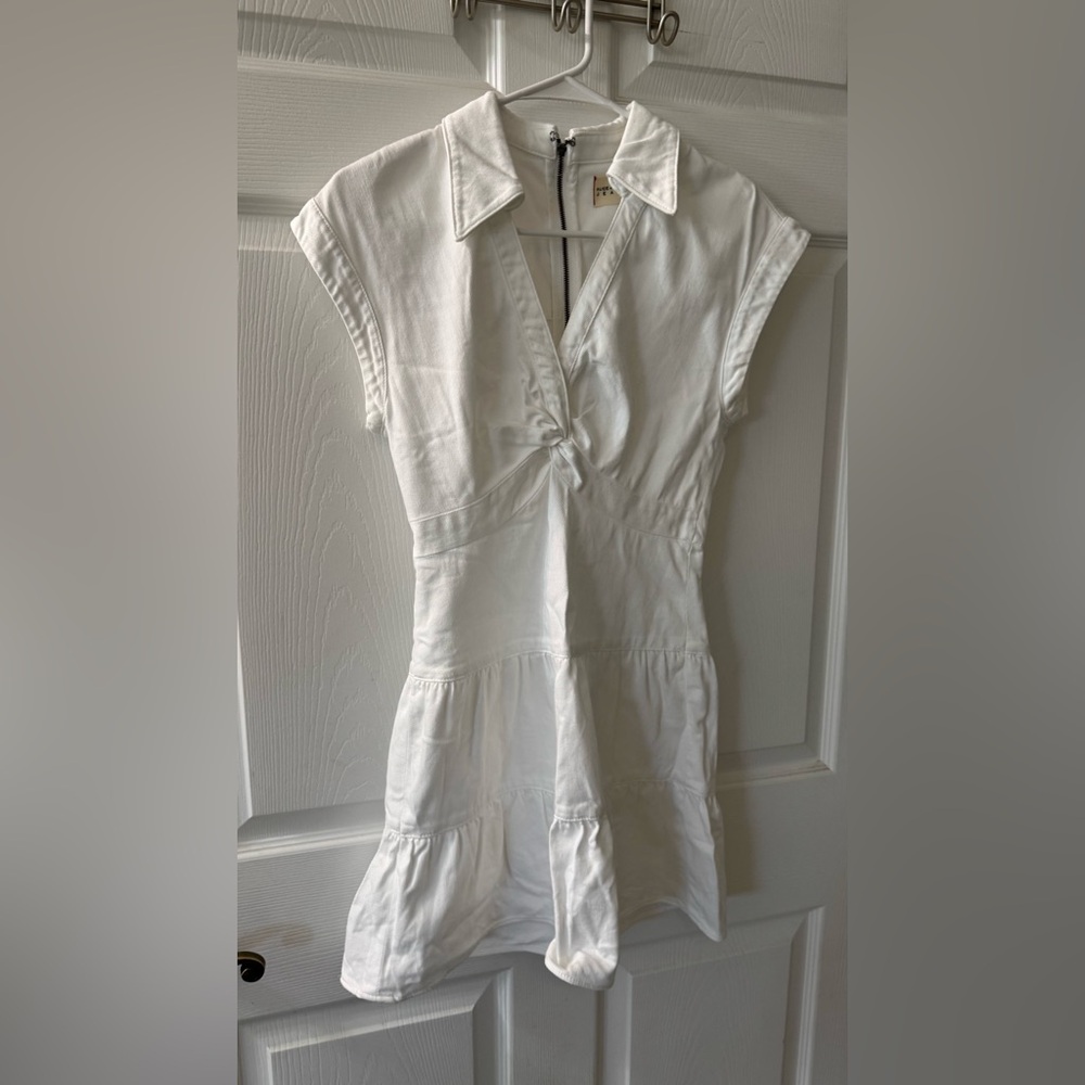 Alice + Olivia Mila White Denim Mini Dress Women’s 0 Zip Front Collared